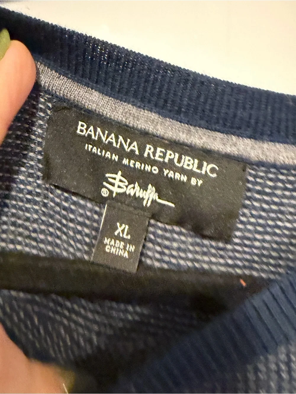 Banana Republic Italian Merino Yarn Crewneck Waffle-Knit Sweater in Blue